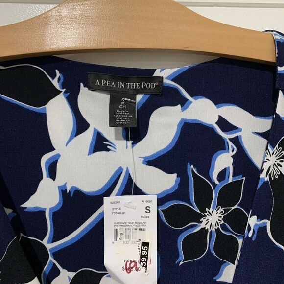 Pea in a Pod | Dress Wrap Floral Navy Knee Length Short Sleeve Maternity- Small - Picture 4 of 9